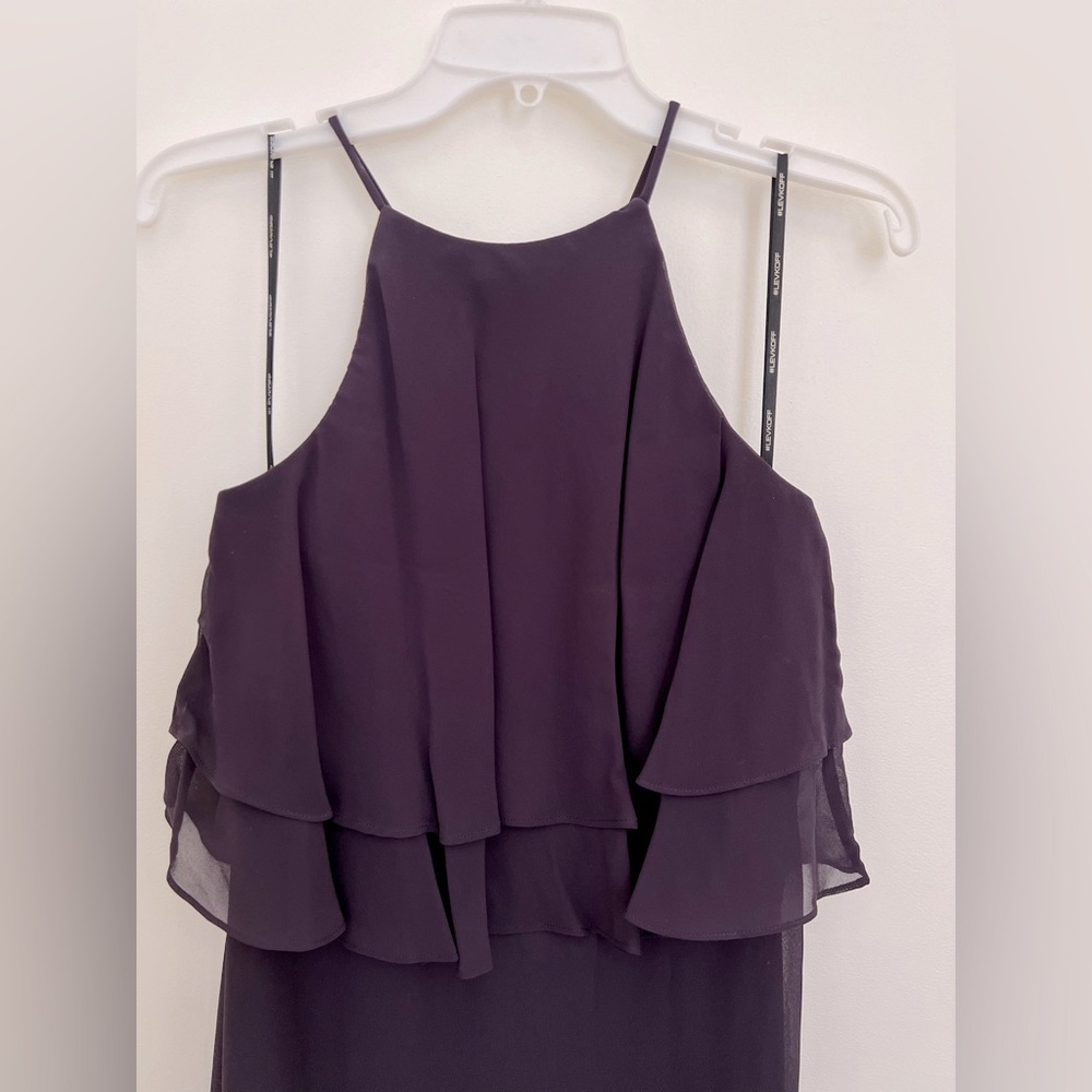 #LEVKOFF Bill Levkoff PLUM Chiffon Halter Bridesmaids Dress Size 8 Not Altered